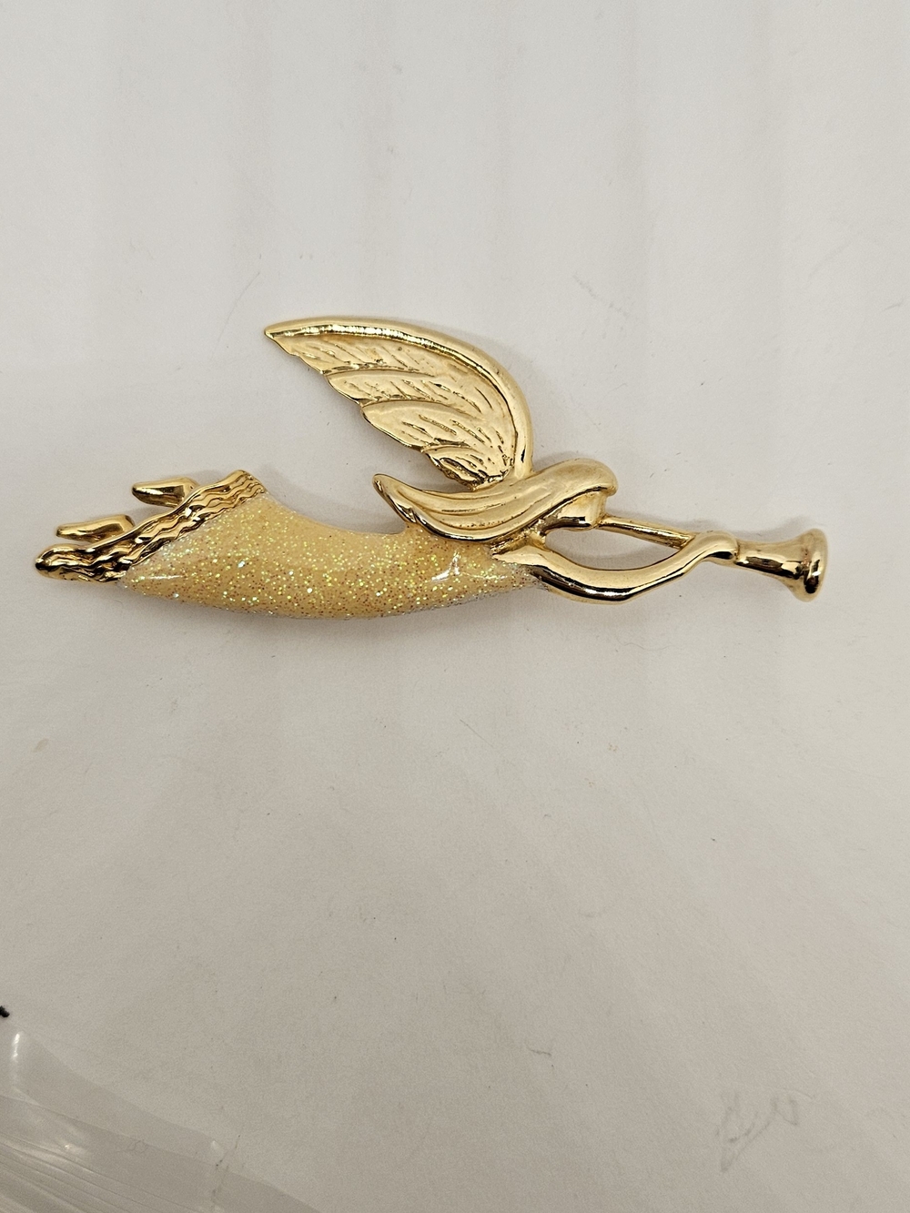 Angel Brooch AAI Signed Enamel Gold Tone Metal